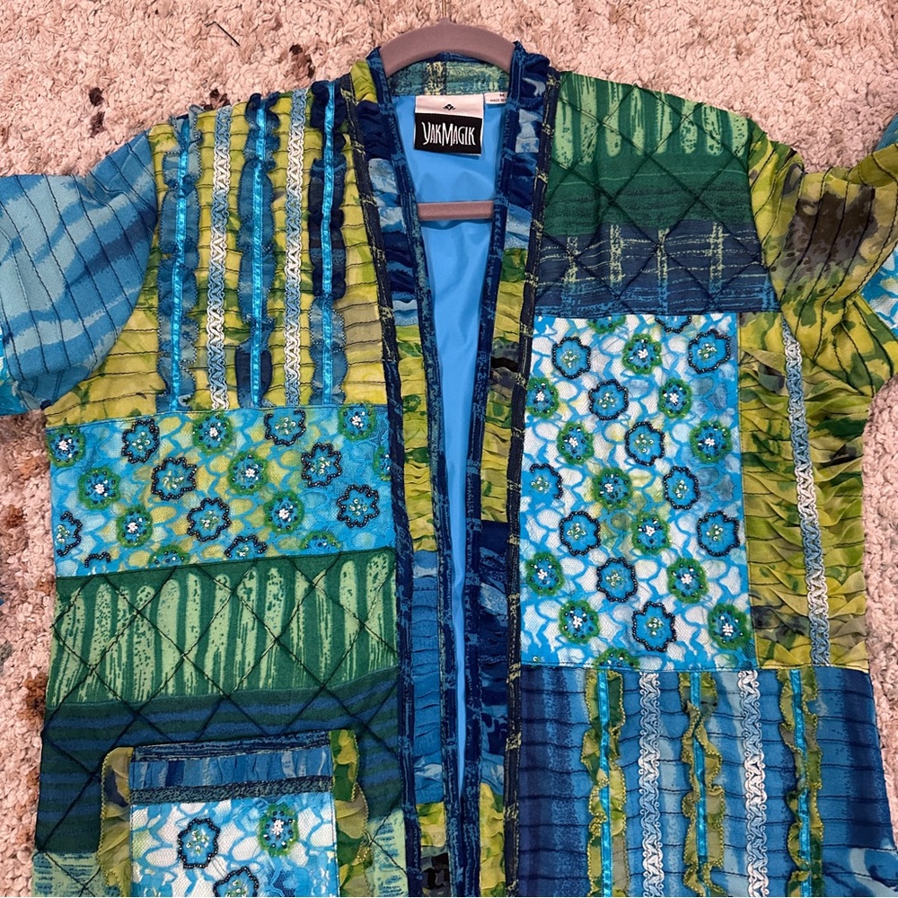 Patchwork Blue & Green Open-Front Jacket By Jane … - image 5
